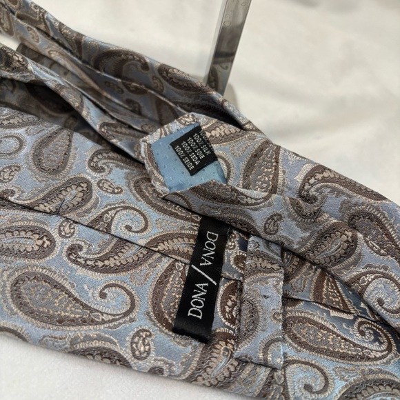 Blue Embroidered Paisley Print Silk Tie One Size - Picture 4 of 4